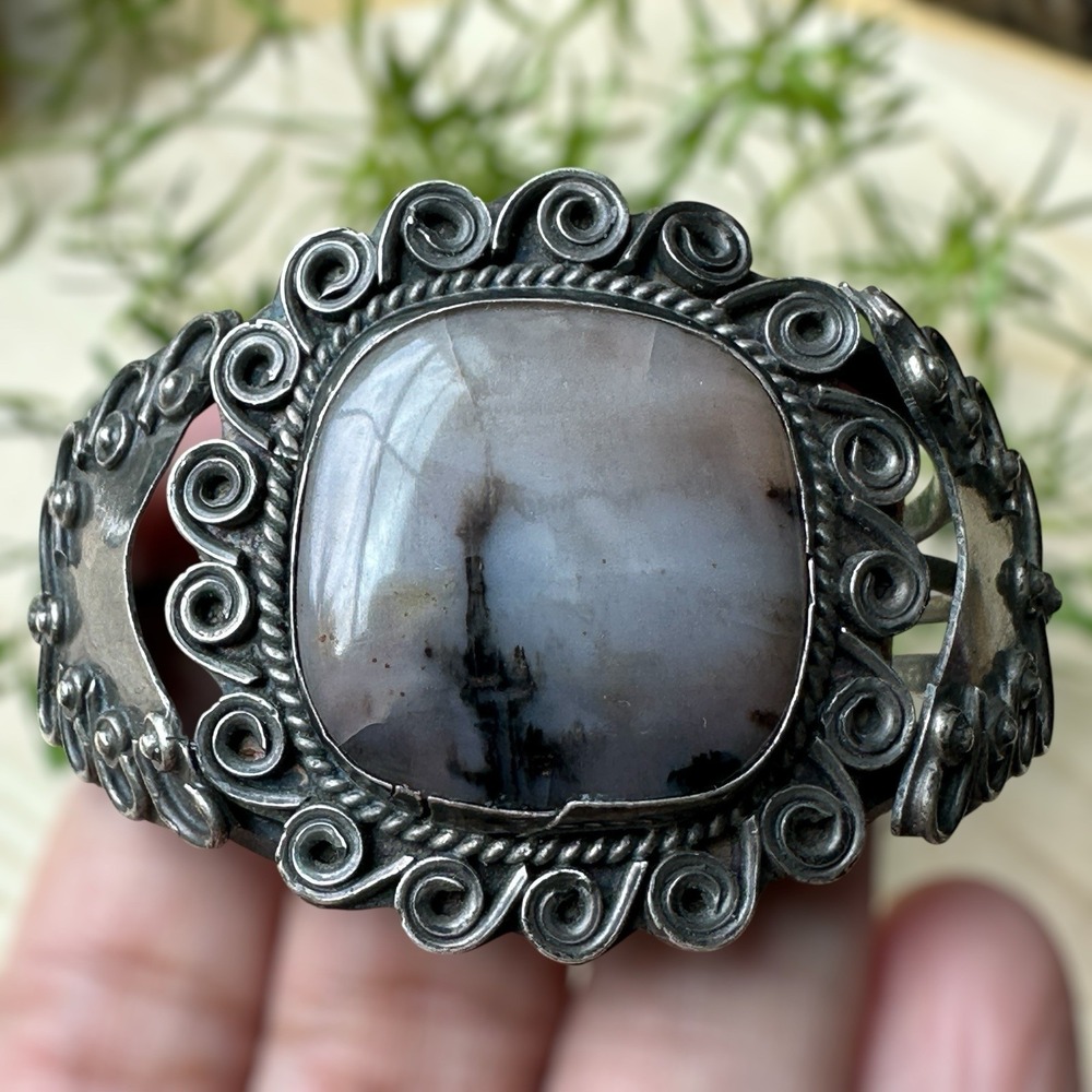 VTG  Navajo Cuff Bracelet Size 6‎ Agatized AZ Wood Sterling Fred Harvey 52.5g